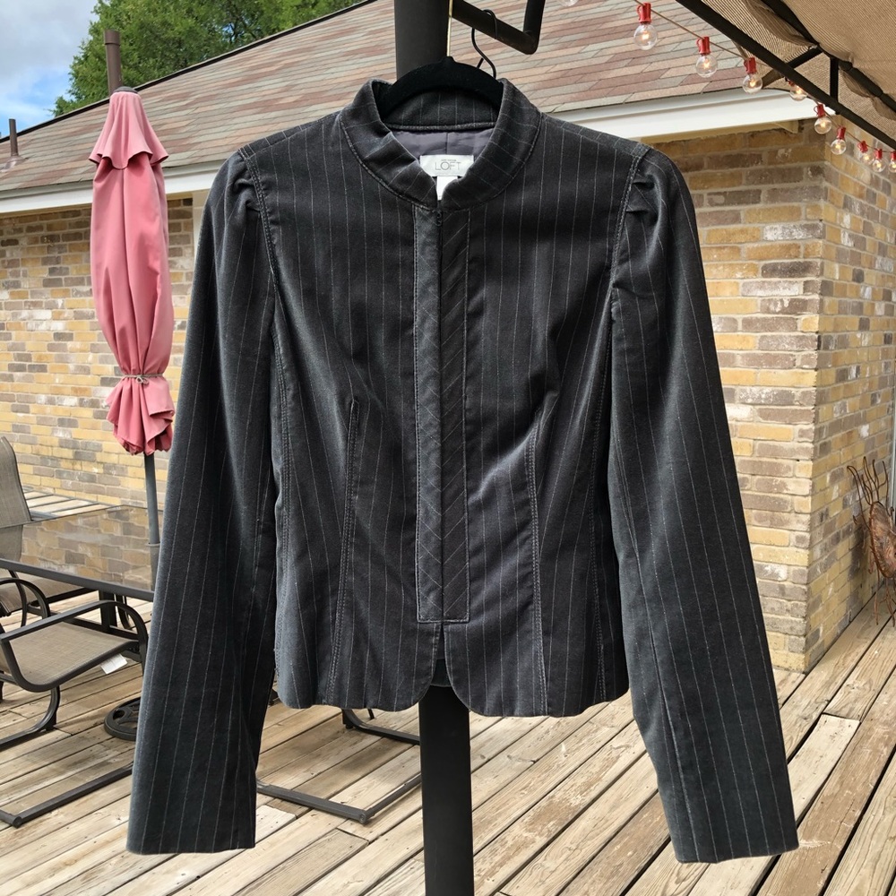 LOFT Grey & Silver Pinstripe Velvet Blazer